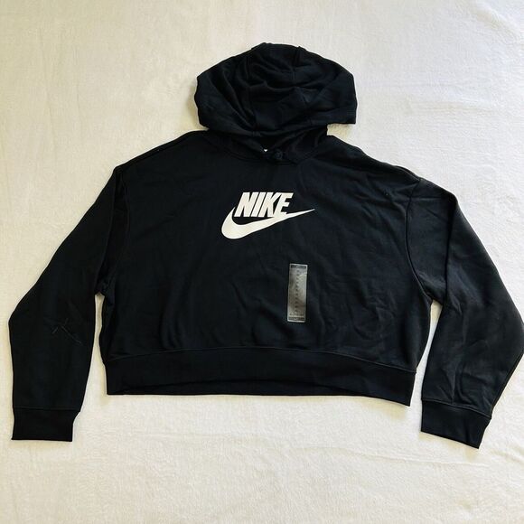 Nike Tops - Nike NSW Sportswear Graphic Cropped Hoodie Sweatshirt Women's Sz XL Black Fleece